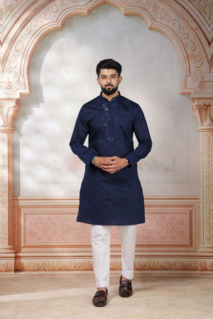 Mens Black Embroidered Cotton Kurta Set (ACA9426)