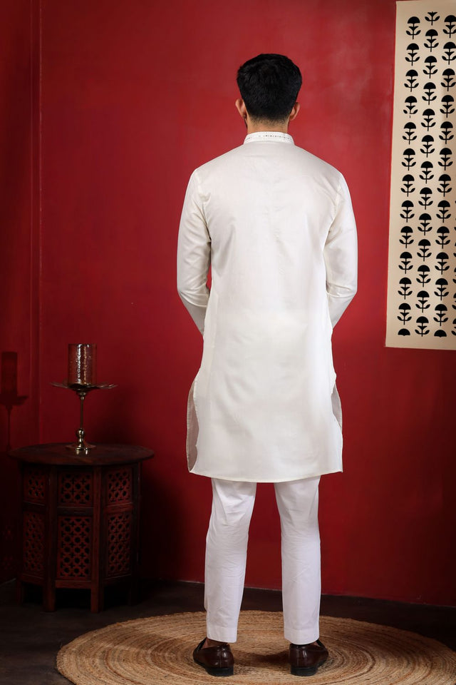 Mens Pink Embroidered Cotton Kurta Set (ACA9427)