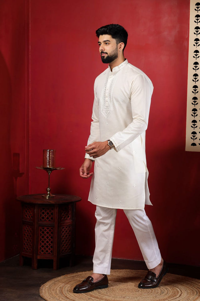 Mens Pink Embroidered Cotton Kurta Set (ACA9427)