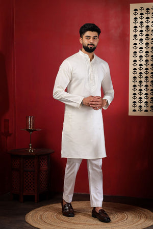 Mens Pink Embroidered Cotton Kurta Set (ACA9427)