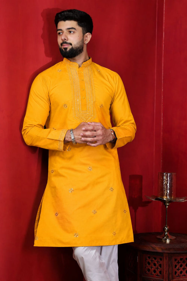 Mens Pink Embroidered Cotton Kurta Set (ACA9428)