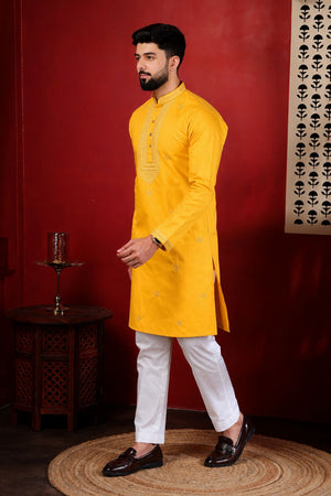 Mens Pink Embroidered Cotton Kurta Set (ACA9428)