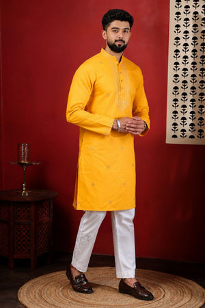 Mens Pink Embroidered Cotton Kurta Set (ACA9428)
