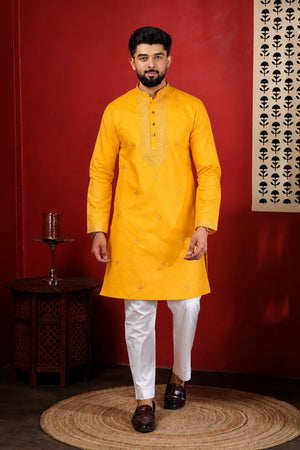 Mens Pink Embroidered Cotton Kurta Set (ACA9428)