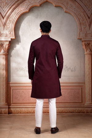 Mens Pink Embroidered Cotton Kurta Set (ACA9429)
