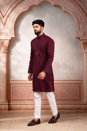 Mens Pink Embroidered Cotton Kurta Set (ACA9429)