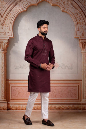 Mens Pink Embroidered Cotton Kurta Set (ACA9429)
