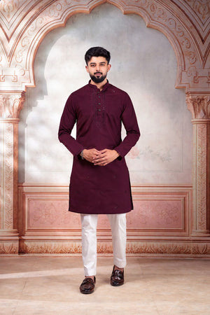 Mens Pink Embroidered Cotton Kurta Set (ACA9429)