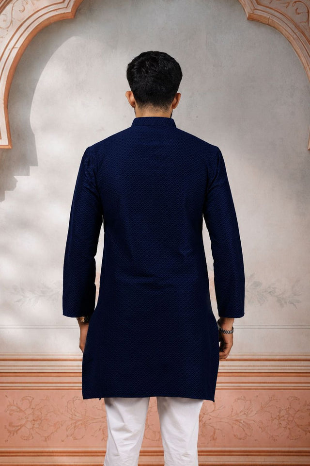 Mens Black Woven Cotton Kurta Set (ACA9434)