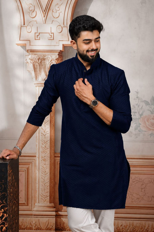 Mens Black Woven Cotton Kurta Set (ACA9434)