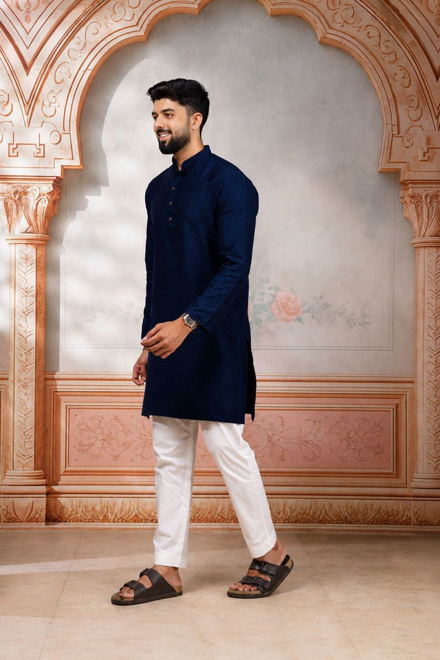 Mens Black Woven Cotton Kurta Set (ACA9434)