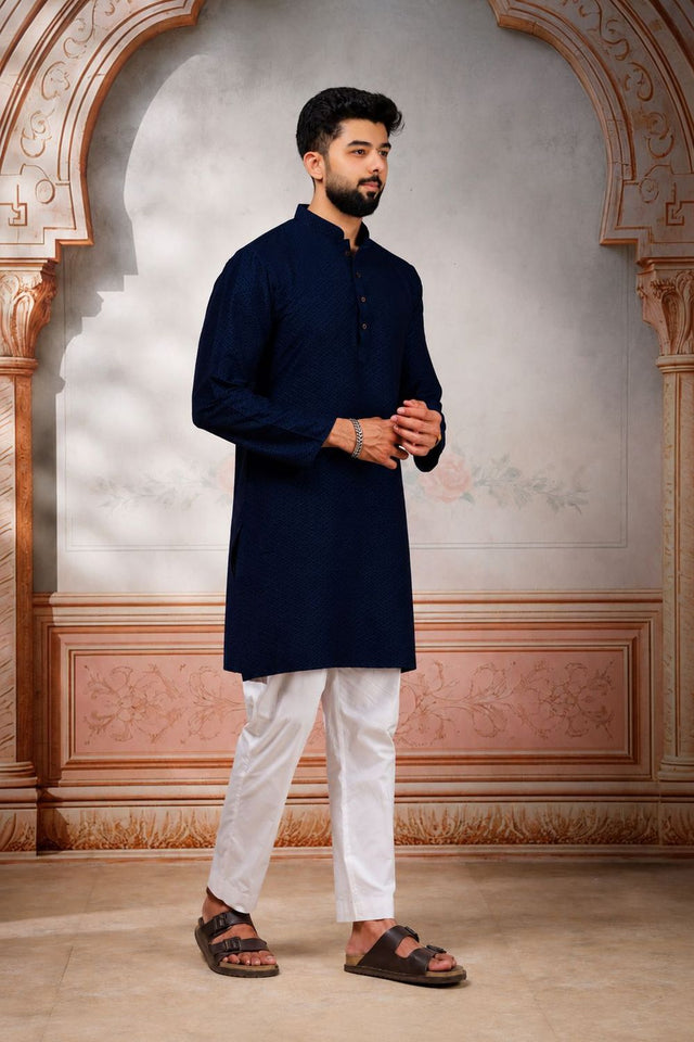 Mens Black Woven Cotton Kurta Set (ACA9434)