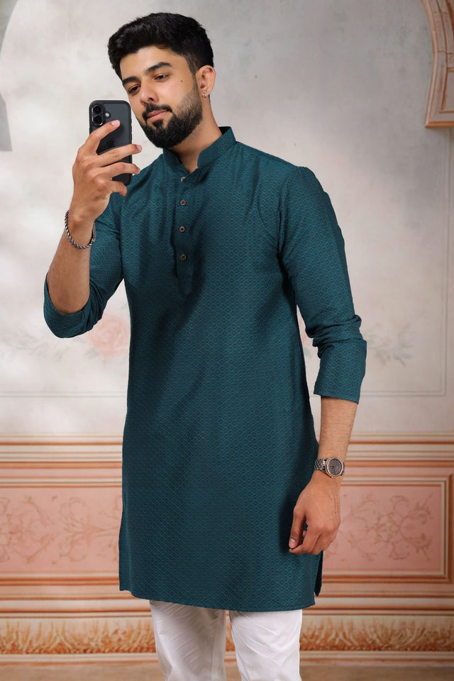 Mens Pink Woven Cotton Kurta Set (ACA9435)