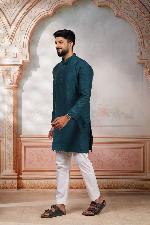 Mens Pink Woven Cotton Kurta Set (ACA9435)