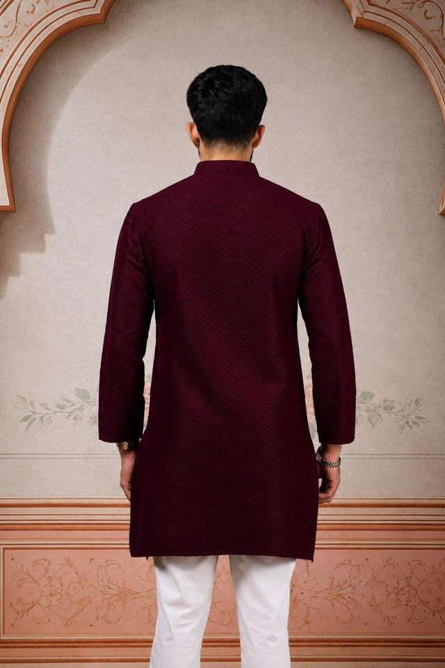 Mens Pink Woven Cotton Kurta Set (ACA9436)