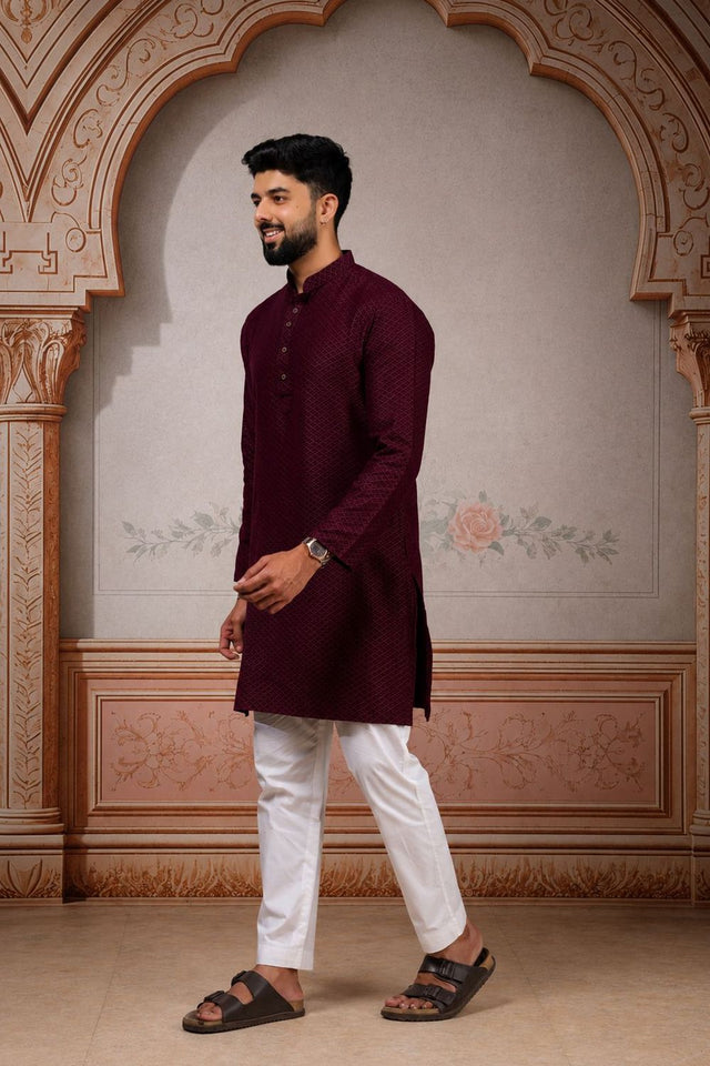 Mens Pink Woven Cotton Kurta Set (ACA9436)
