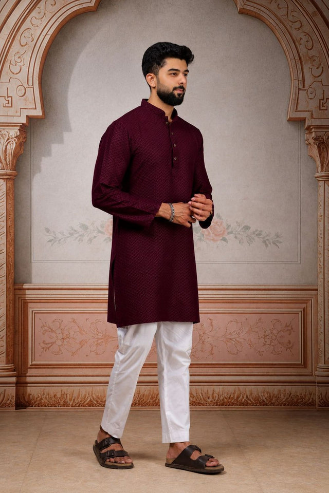 Mens Pink Woven Cotton Kurta Set (ACA9436)
