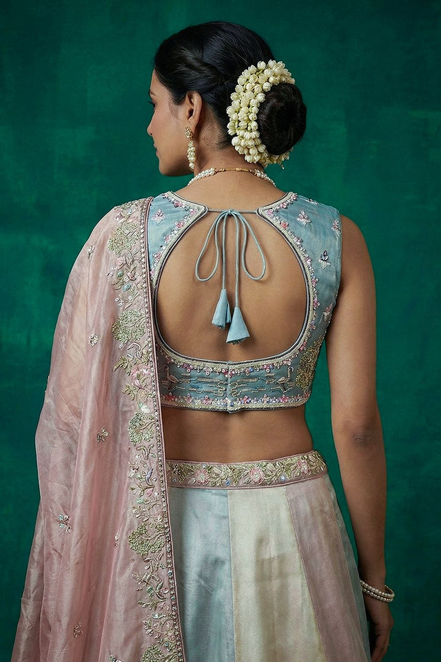 Multi Color Floral Embroidered Organza Lehenga (ACA9437)