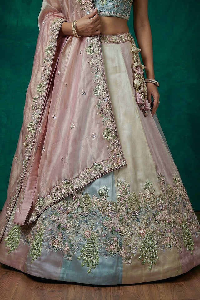 Multi Color Floral Embroidered Organza Lehenga (ACA9437)