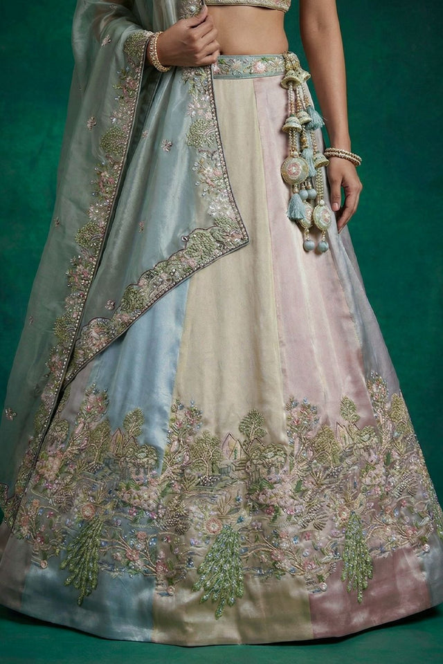 Multi Color Floral Embroidered Organza Lehenga (ACA9438)