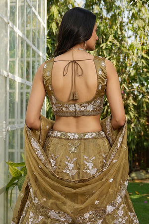 Yellow Floral Embroidered Tissue Lehenga (ACA9441)