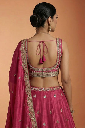 Pink Floral Embroidered Tissue Lehenga (ACA9444)