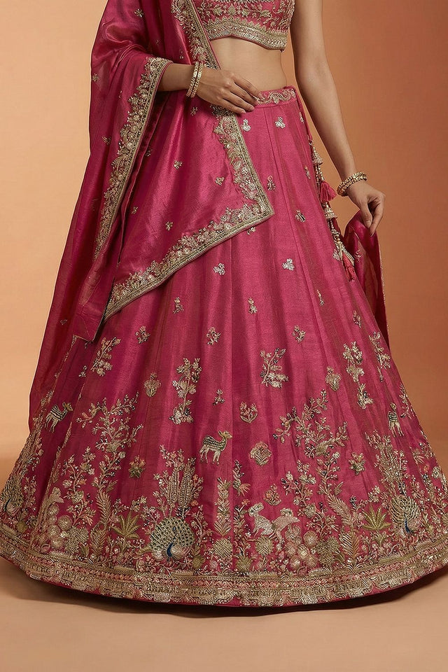 Pink Floral Embroidered Tissue Lehenga (ACA9444)