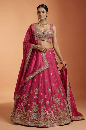 Pink Floral Embroidered Tissue Lehenga (ACA9444)