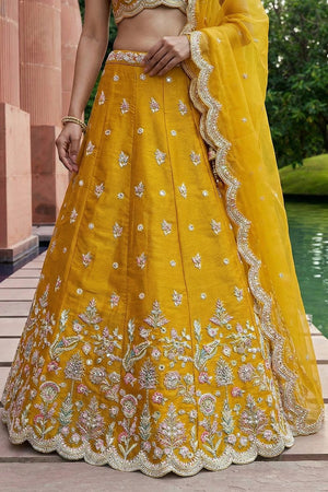 Yellow Floral Embroidered Tissue Lehenga (ACA9447)