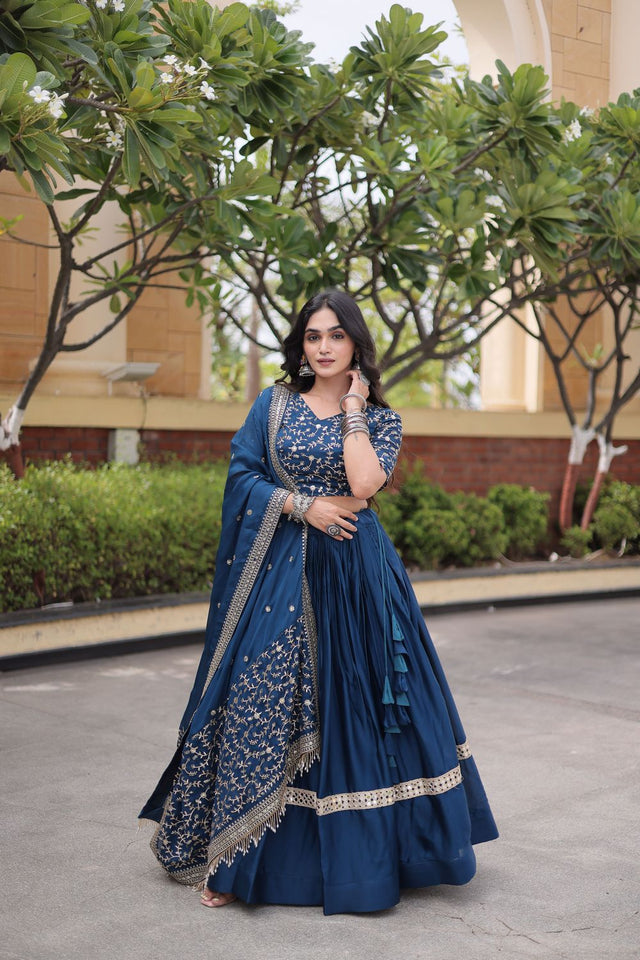 Blue Zari With Mirror Sequin Lehenga (ACA9449)