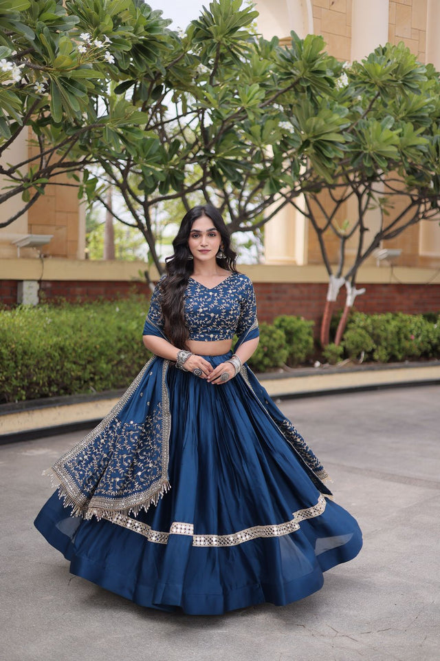 Blue Zari With Mirror Sequin Lehenga (ACA9449)