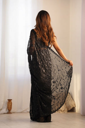 Black Sequin Shimmer Saree (ACA9467)