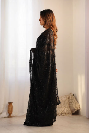 Black Sequin Shimmer Saree (ACA9467)