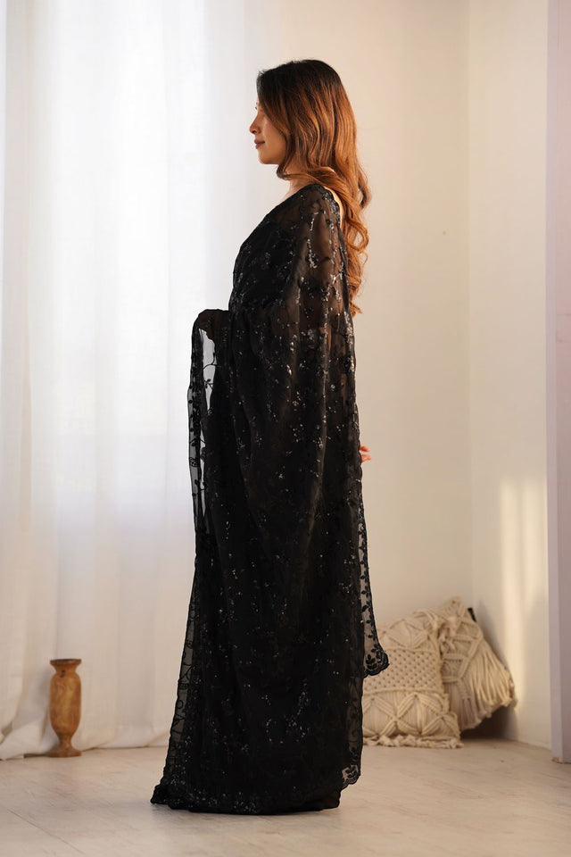 Black Sequin Shimmer Saree (ACA9467)
