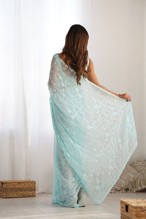 Blue Sequin Shimmer Saree (ACA9469)