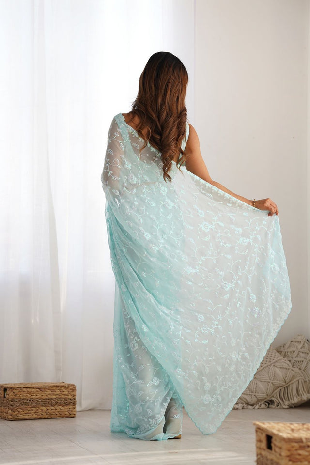 Blue Sequin Shimmer Saree (ACA9469)