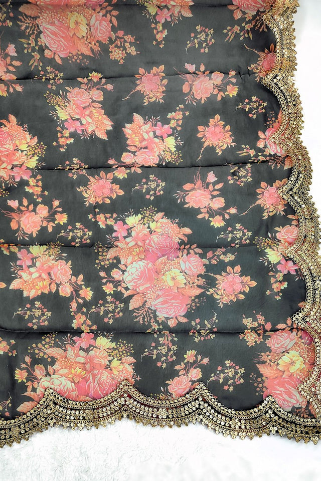 Black Printed Art Silk Dupatta (ACA9470)
