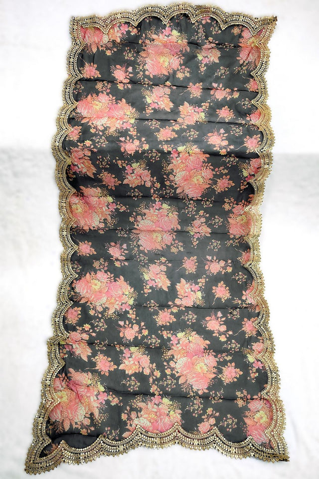 Black Printed Art Silk Dupatta (ACA9470)