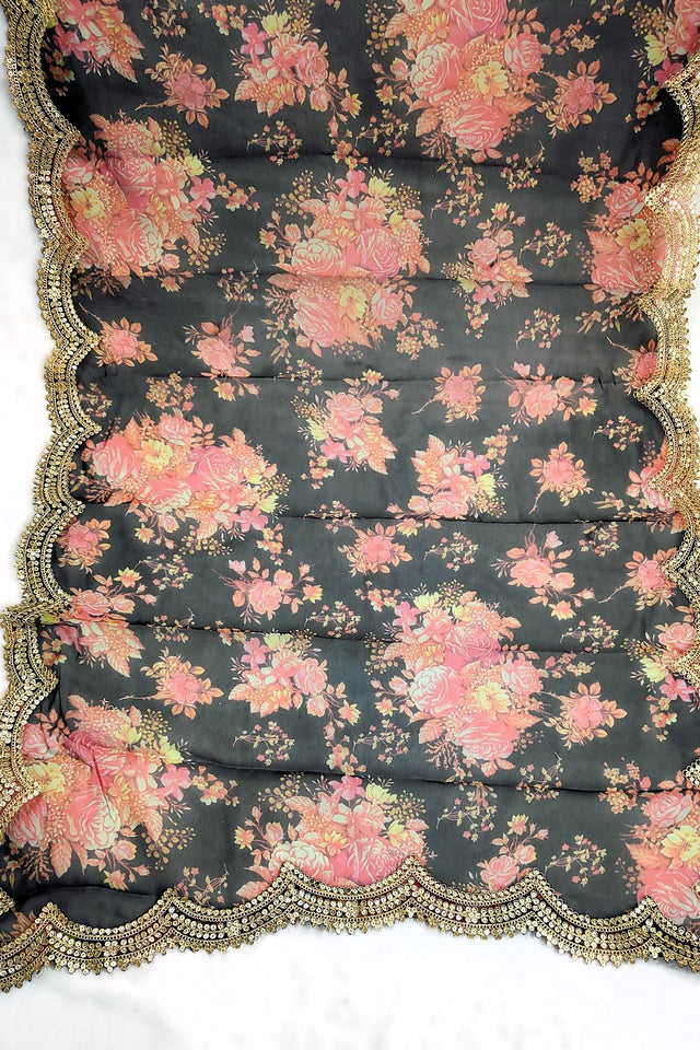 Black Printed Art Silk Dupatta (ACA9470)