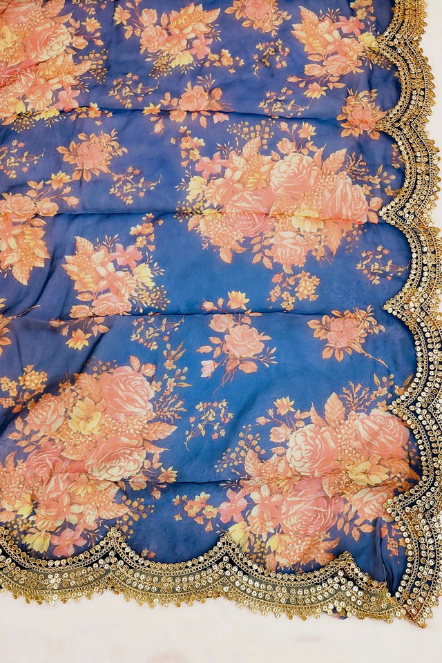 Blue Printed Art Silk Dupatta (ACA9471)