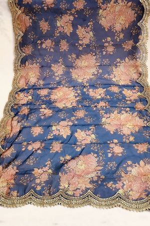 Blue Printed Art Silk Dupatta (ACA9471)