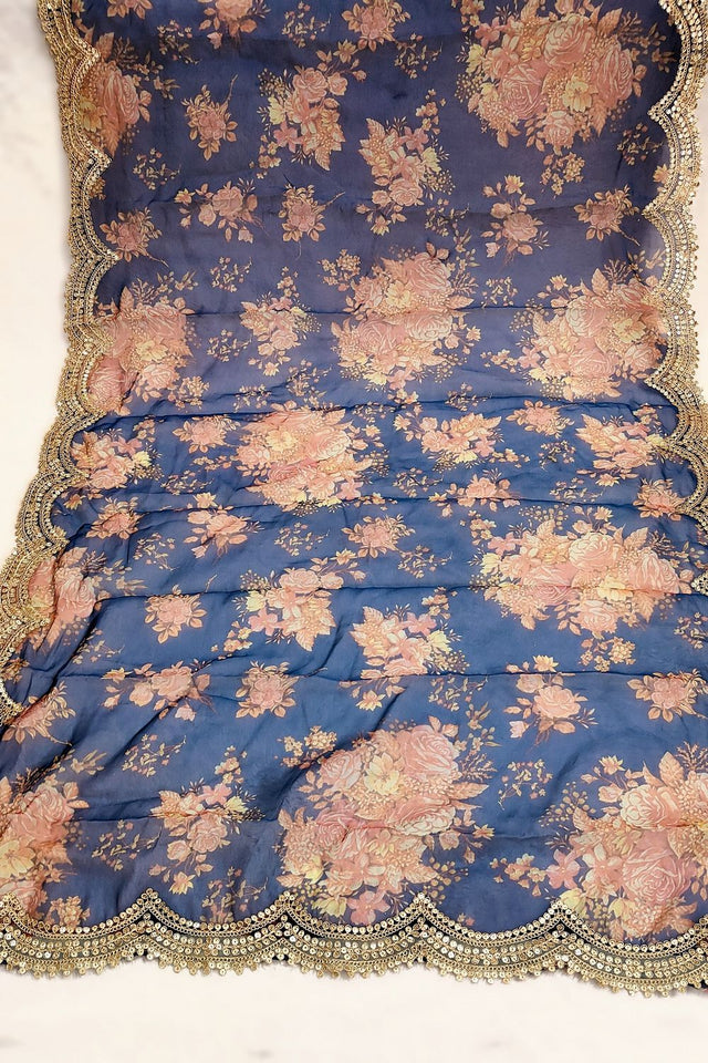 Blue Printed Art Silk Dupatta (ACA9471)
