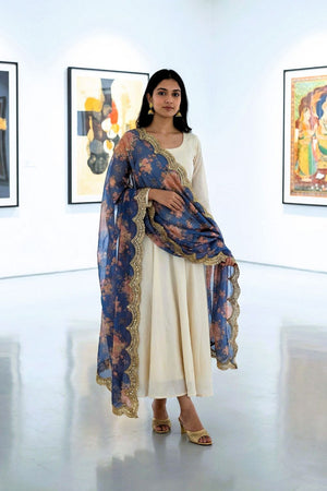 Blue Printed Art Silk Dupatta (ACA9471)