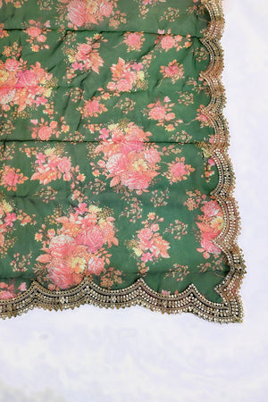 Green Printed Art Silk Dupatta (ACA9472)