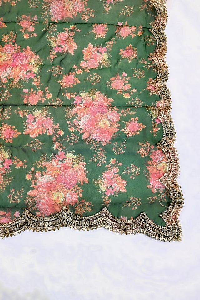 Green Printed Art Silk Dupatta (ACA9472)