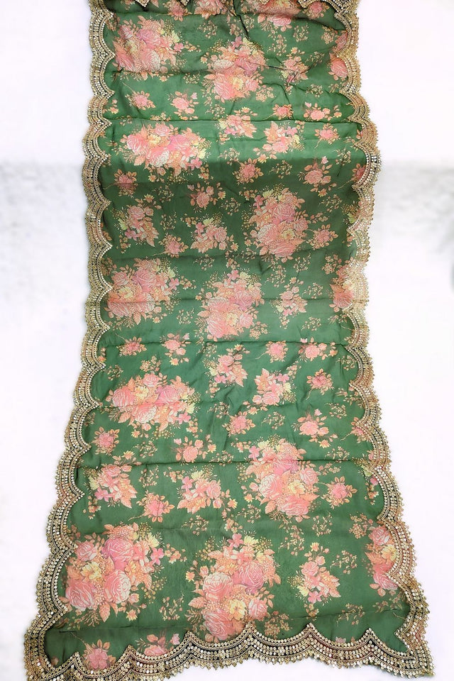 Green Printed Art Silk Dupatta (ACA9472)