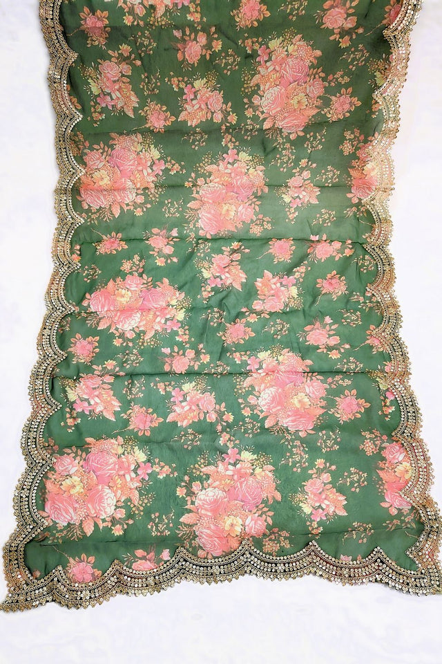 Green Printed Art Silk Dupatta (ACA9472)