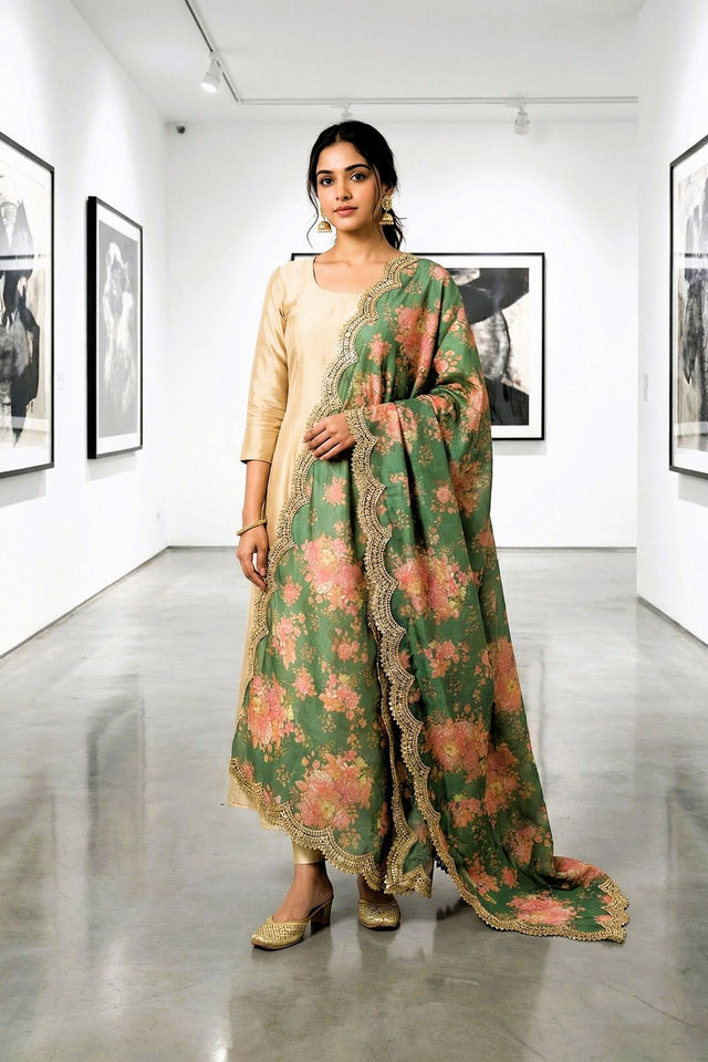Green Printed Art Silk Dupatta (ACA9472)