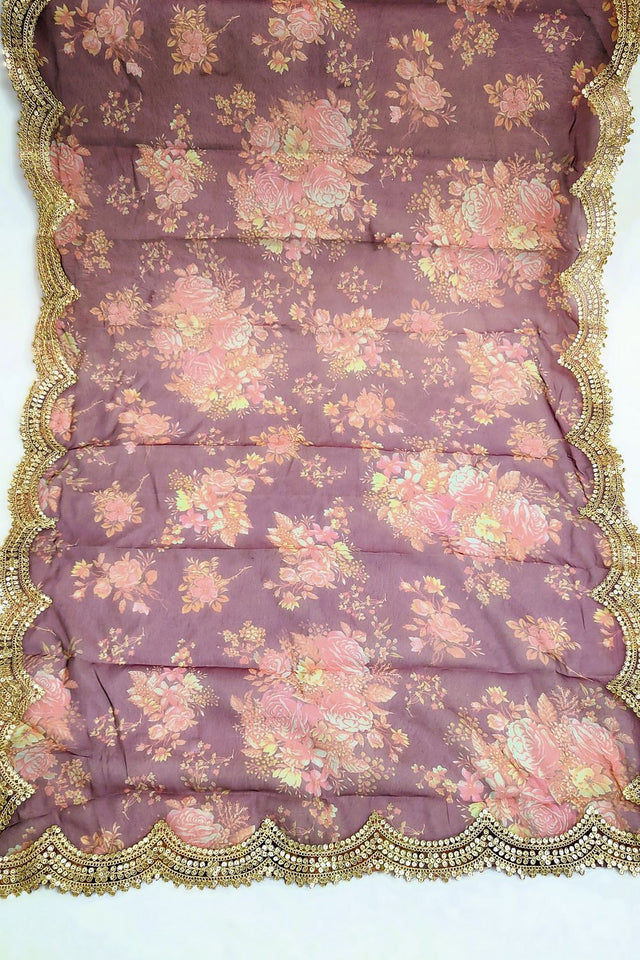 Wine Printed Art Silk Dupatta (ACA9473)