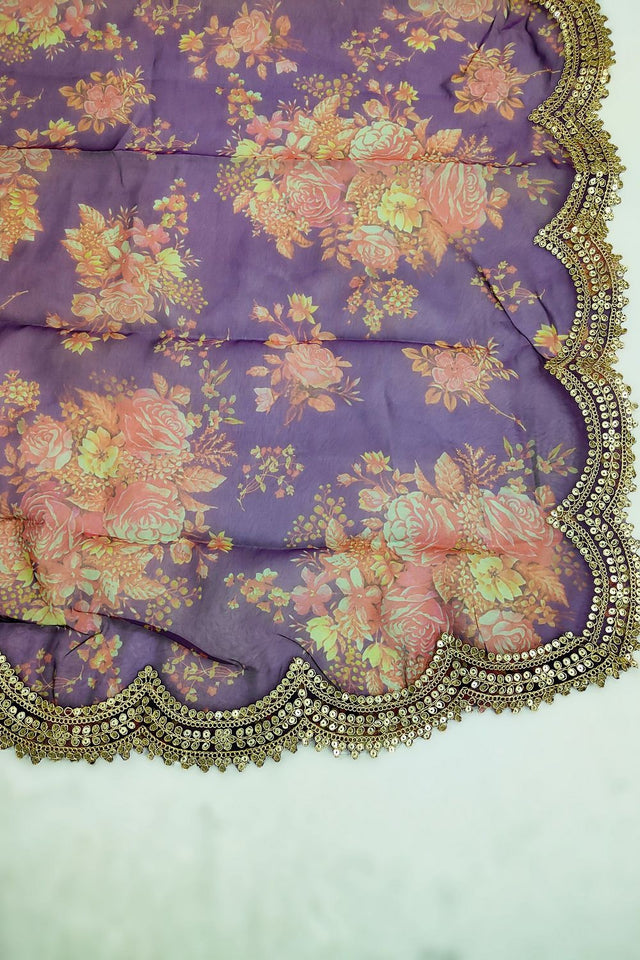 Purple Printed Art Silk Dupatta (ACA9475)